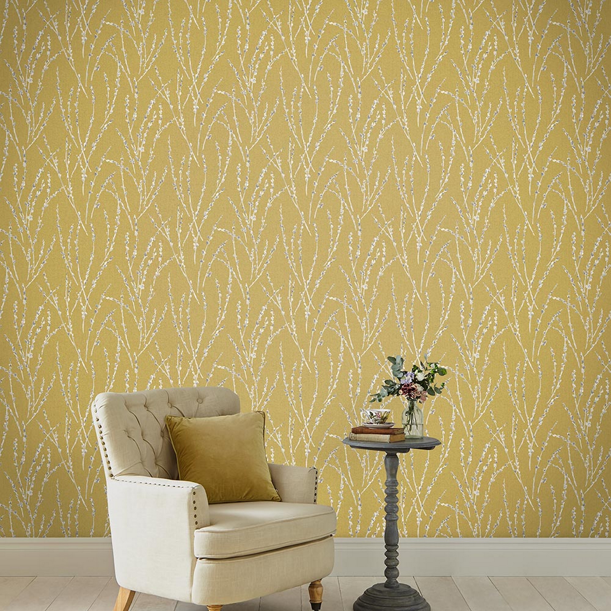 Floret Wallpaper 106426 By Graham Brown In Mustard Yellow